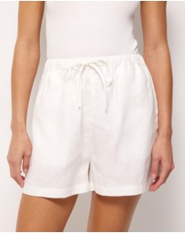 AERE - Mariella Crochet Trim Linen Shorts