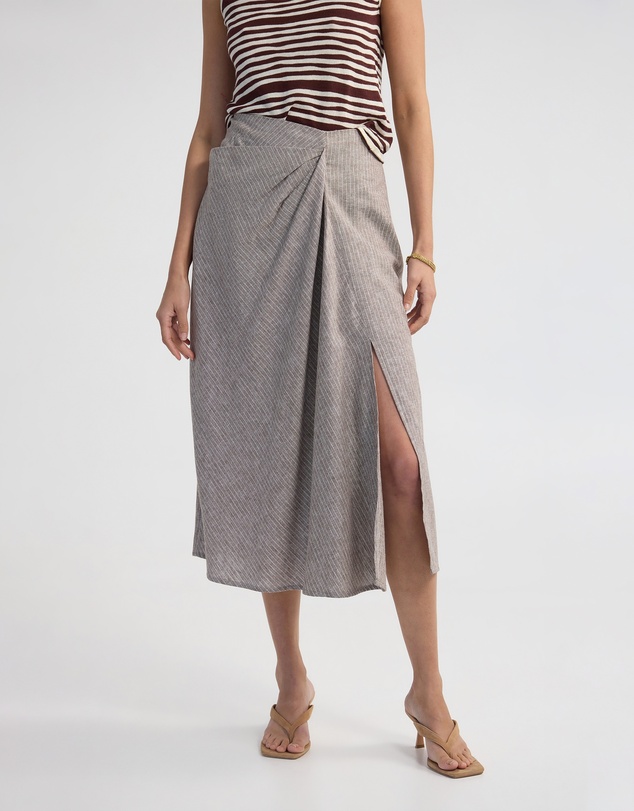 Oxford - Nadia Linen Blend Pinstriped Skirt