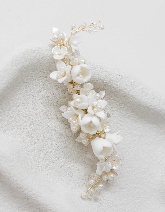 The White Collection - Caroline - Pearl Detail Gold Bridal Hair Piece