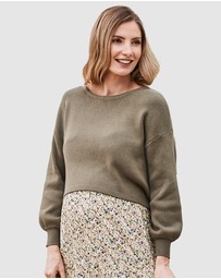 Angel Maternity - Sylvie Luxury Maternity Knitted Cropped Nursing Top- Khaki