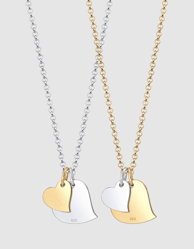 Elli Jewelry - Necklace Set Heart Pendant Bi-Colour in 925 Sterling Silver