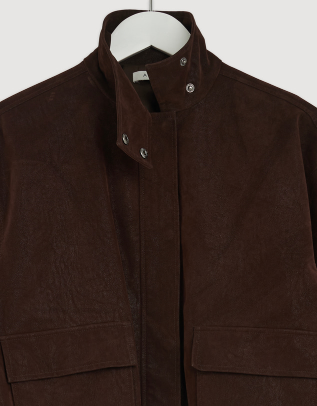 Revibe - Repaired AERE Ines Suede Look Funnel Neck Jacket - AU 6