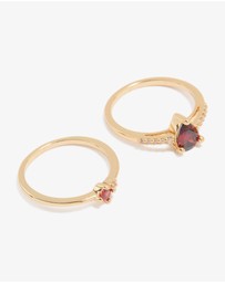 Lovisa - Gold Plated Red Cubic Zirconia Elegant Pear Stacking Rings 3-Pack