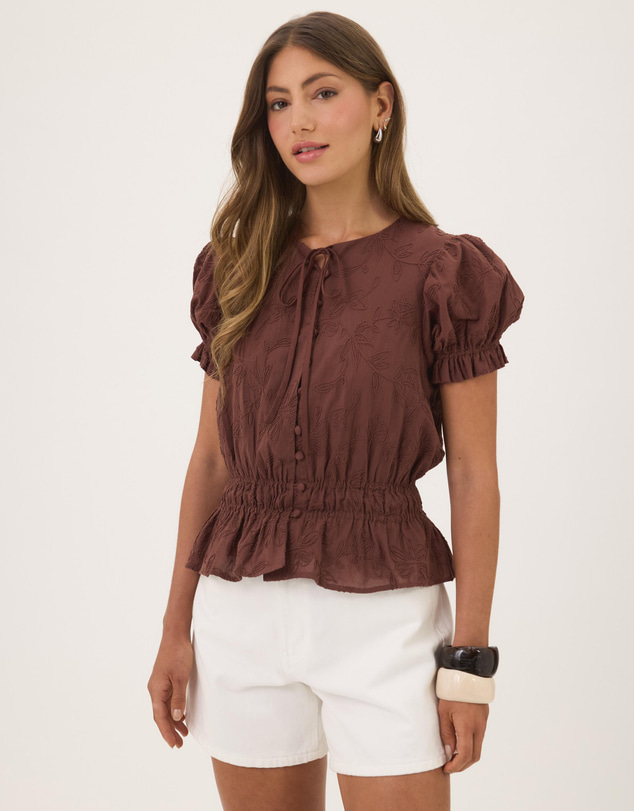 Atmos&Here - Eliza Embroidered Gathered Top