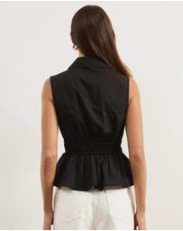 Atmos&Here - Casey Sleeveless Cotton Shirring Shirt