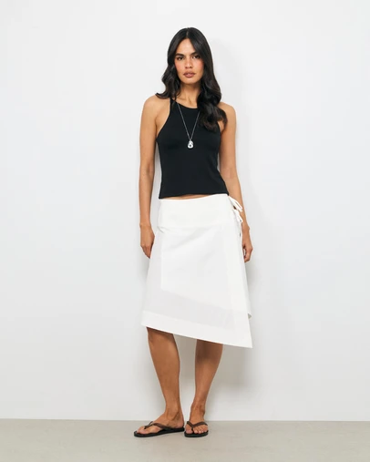 AERE - Liora Asymmetric Wrap Over Midi Skirt