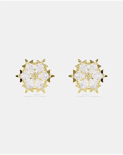 Swarovski - Magic Stud Earrings, Mixed Cuts, Snowflake, White, 18K Gold Finish