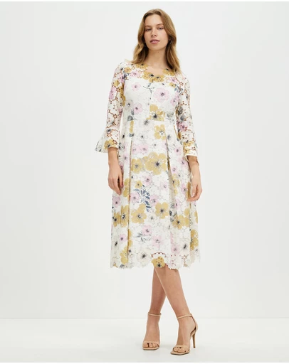 Pink Ruby - Night Flower Bell Sleeve Dress