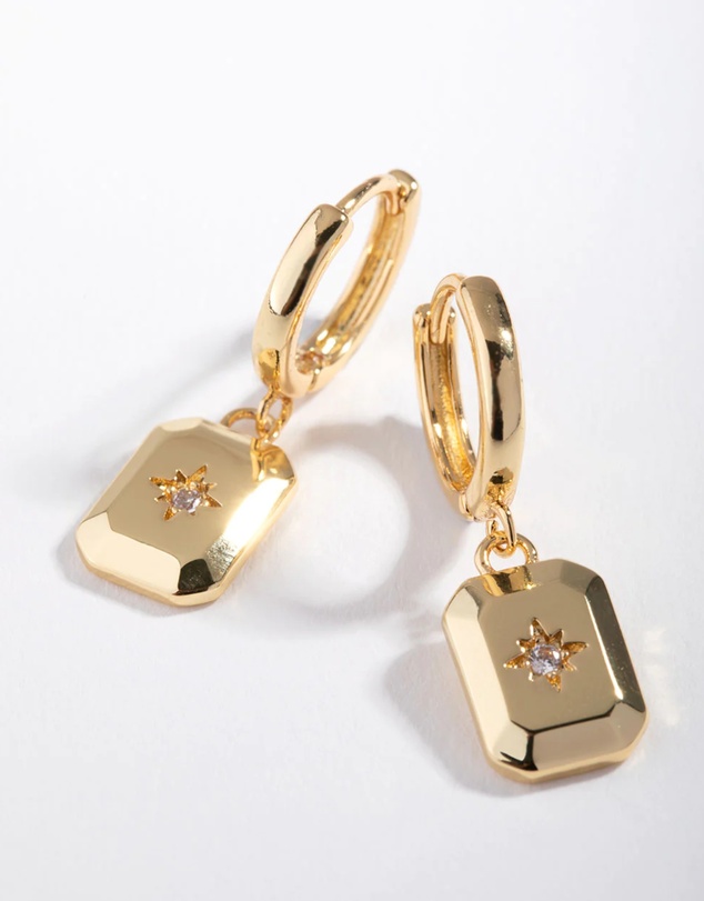 Lovisa - Gold Plated Diamante Rectangle Drop Earrings