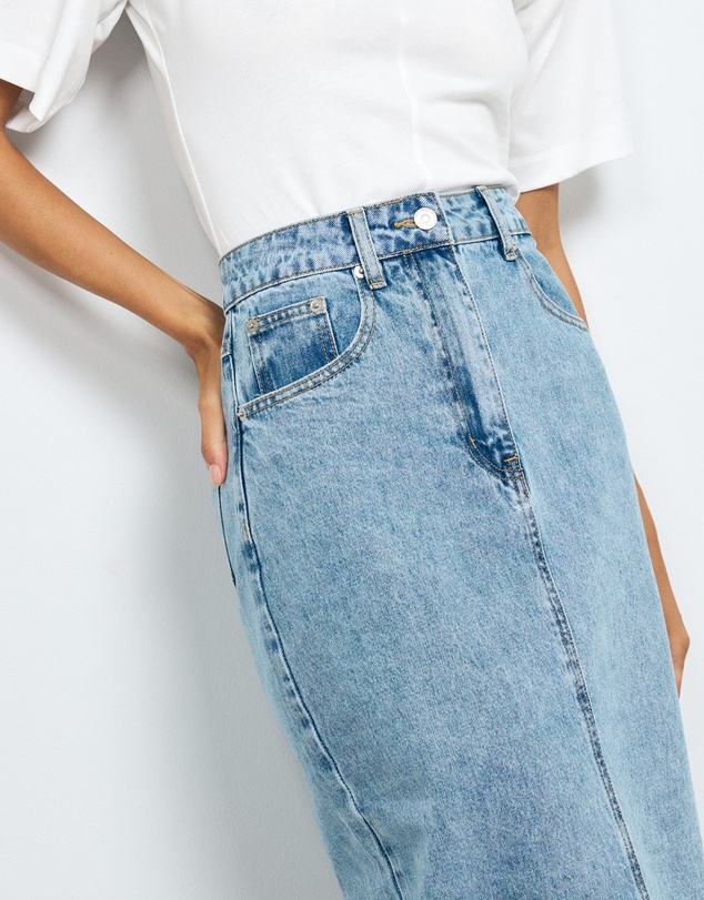 AERE - Mid Rise Denim Midi Skirt