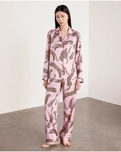 Chelsea Peers - Recycled Satin Lino Leopards Long Pyjama Set
