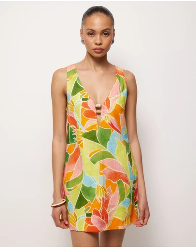 AERE - Fiora Linen Resin Trim Shift Dress