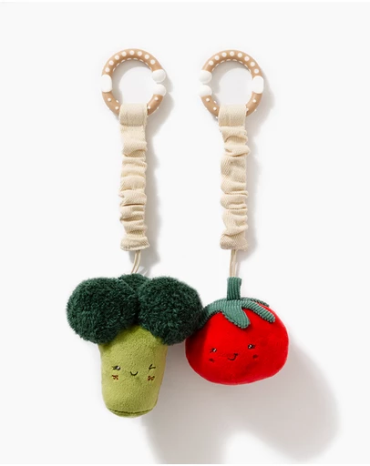 Living Textiles - 2 Pack Mini Market Brunch Stroller Toys - Broccoli & Tomato