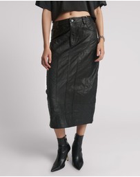 ONE TEASPOON - Cassidy Leather Column Midi Skirt - Black