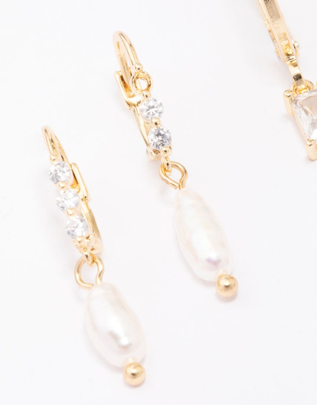 Lovisa - Gold Plated Baguette & Pearl Earring Pack