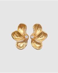 Elli Jewelry - Earrings Stud with Stone Flower Zirconia 925 Sterling Silver Gold-plated