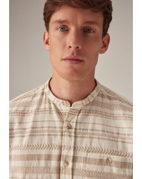 NEXT - Textured Stripe Short Sleeve Shirt With Grandad Collar