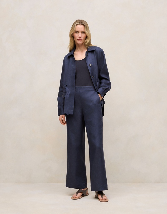 Trenery - Linen Pocket Detail Belted Jacket in Night Sky