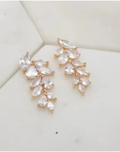 The White Collection - Eva - Elegant Gold Bridal Earrings