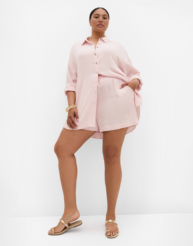 City Chic - Plus size Poolside Cover Up Shirt - heavenly pink
