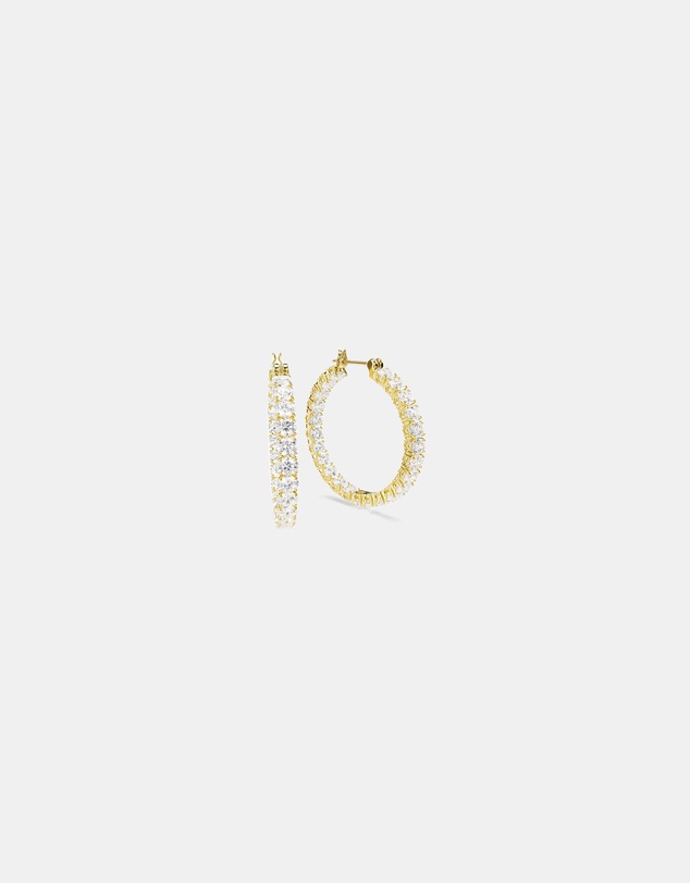 Swarovski - Matrix Hoop Earrings, Round Cut, White, Gold-Tone Plated