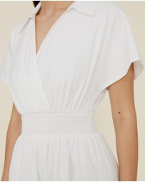 The Fated - Shirred Drop Waist Collared Dress