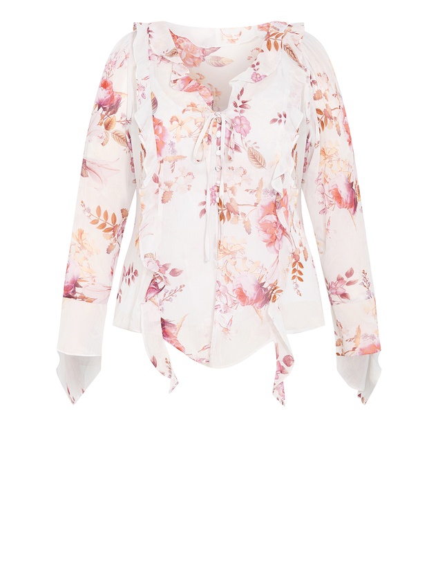 City Chic - Plus size Sweet Nothings Frill Top - dove