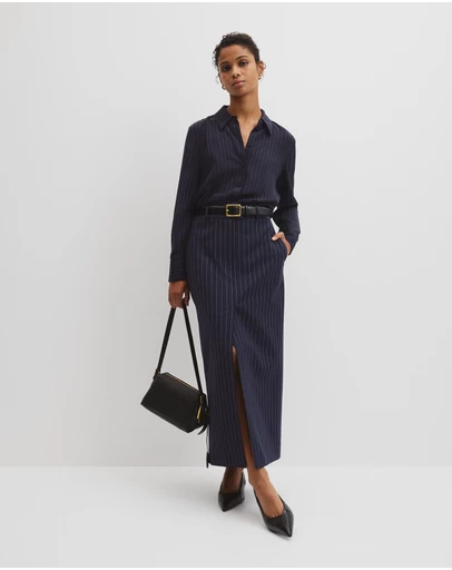 Country Road - Wool Blend Tailored Pinstripe Column Skirt