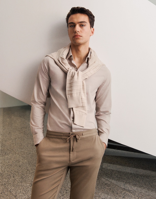 Trenery - Tailored Fit Puppytooth Check Shirt in Sand