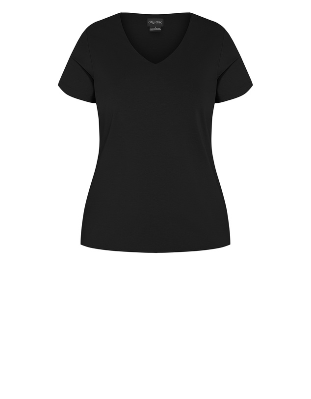 City Chic - Plus size Anny V Neck Top - black