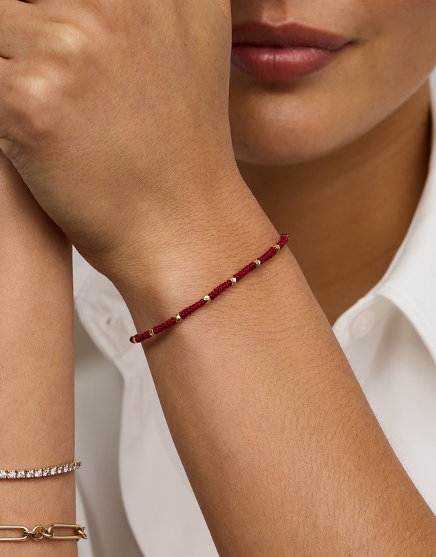 Michael Hill - Burgundy Cord Bead Bracelet in 10kt Yellow Gold
