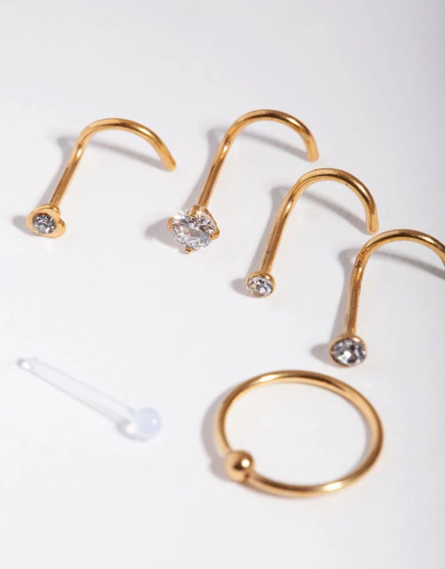 Lovisa - Gold Surgical Steel Diamante Nose 6-Pack