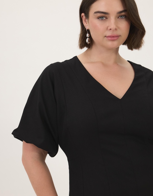 Atmos&Here Curvy - Ivy Short Sleeve Midi Dress in Cotton Linen Blend