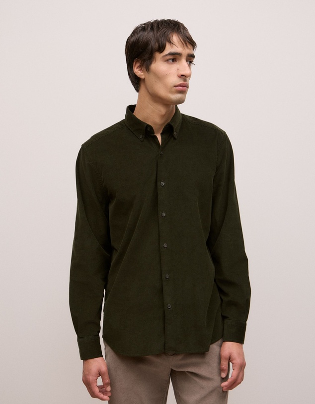 Trenery - Regular Fit Cord Shirt in Winter Moss