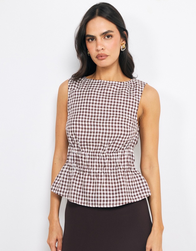 AERE - Romy Linen Gingham Top