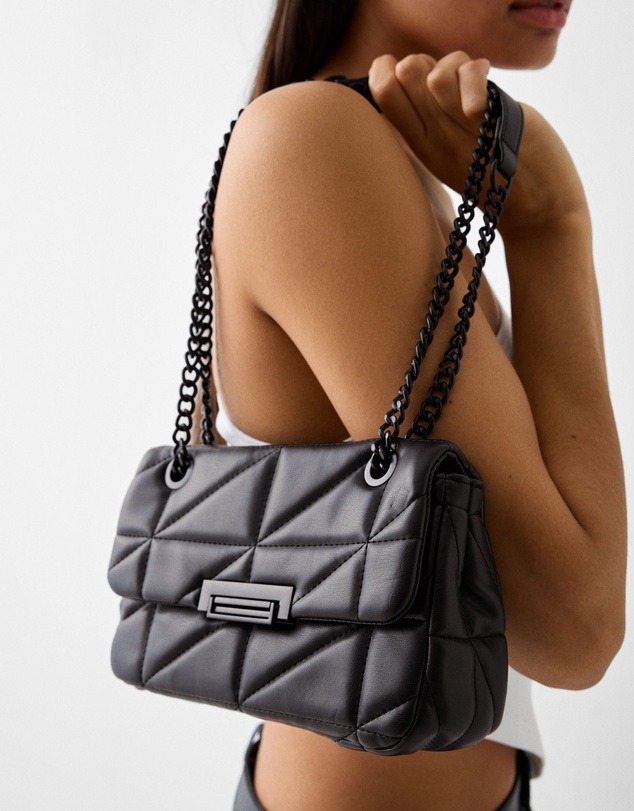 Bershka - Quilted Multi-way Crossbody Bag With Chain