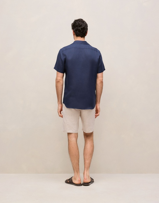 Trenery - Regular Fit Linen Short Sleeve Shirt in Navy