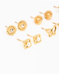 Lovisa - Waterproof Gold Plated Stainless Steel Cubic Zirconia Butterfly Stud Earrings 6-Pack