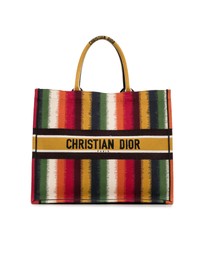 Pre-Loved by Azura Reborn - Pre-Loved dior Striped Canvas Tote Bag with Dual Top Handles and Interior Compartment