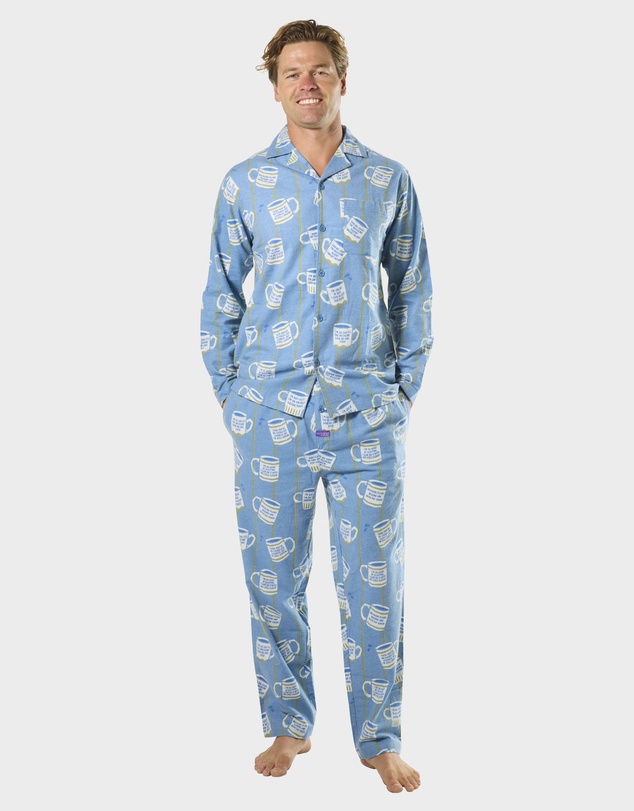 Mitch Dowd - Mens Cuppa Joe Flannel Pyjama Set - Blue