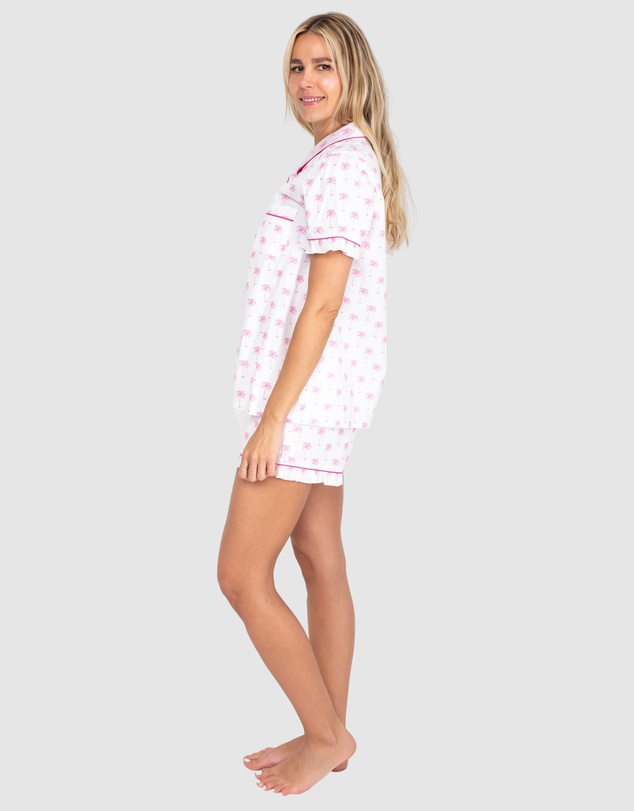 Sant And Abel - Women's Pink Palm Tree Short Sleeve Pajama Set