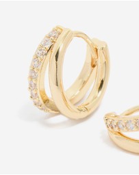 Lovisa - Waterproof Gold Plated Stainless Steel Cubic Zirconia & Double Row Huggie Earrings