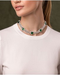 Nialaya Jewellery - Women's Crystal Embellished Choker with Green Hearts