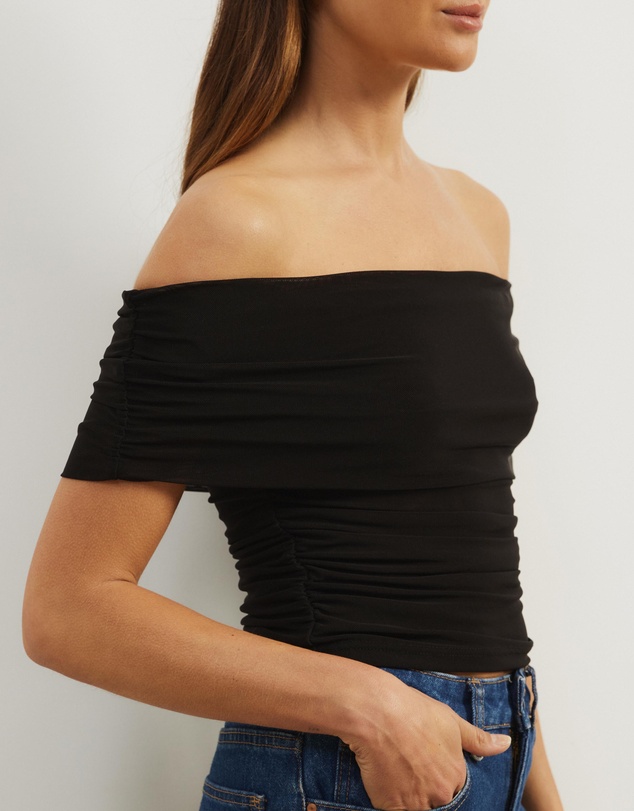 Atmos&Here - Elka Short Sleeve Mesh Off Shoulder Top