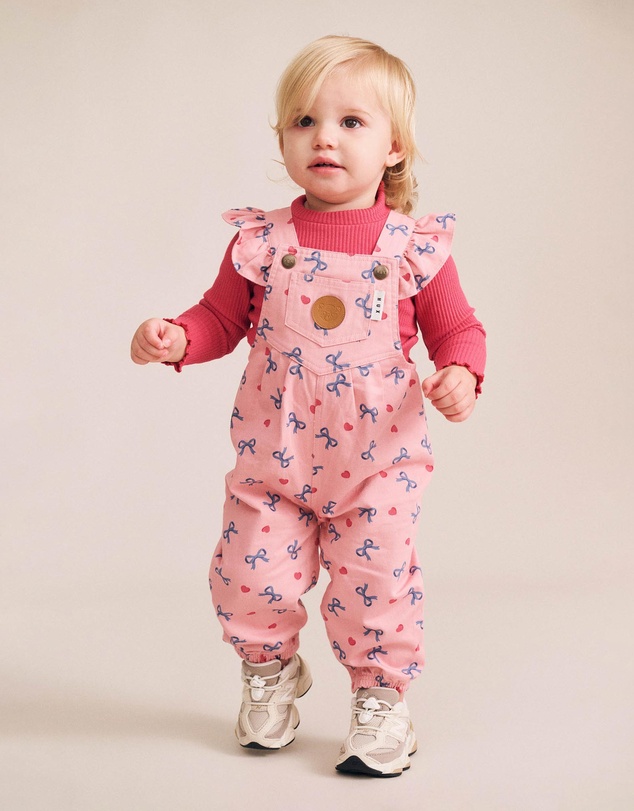 Huxbaby - Hearts and Bows Frill Overalls - Babies-Kids