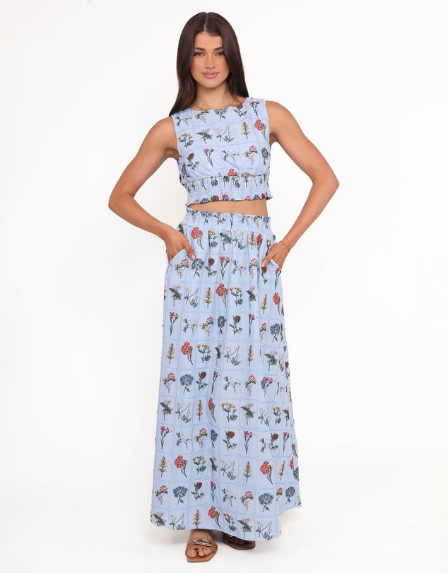 Petal & Pup - Kimora Embroidered Maxi Skirt - Blue Floral