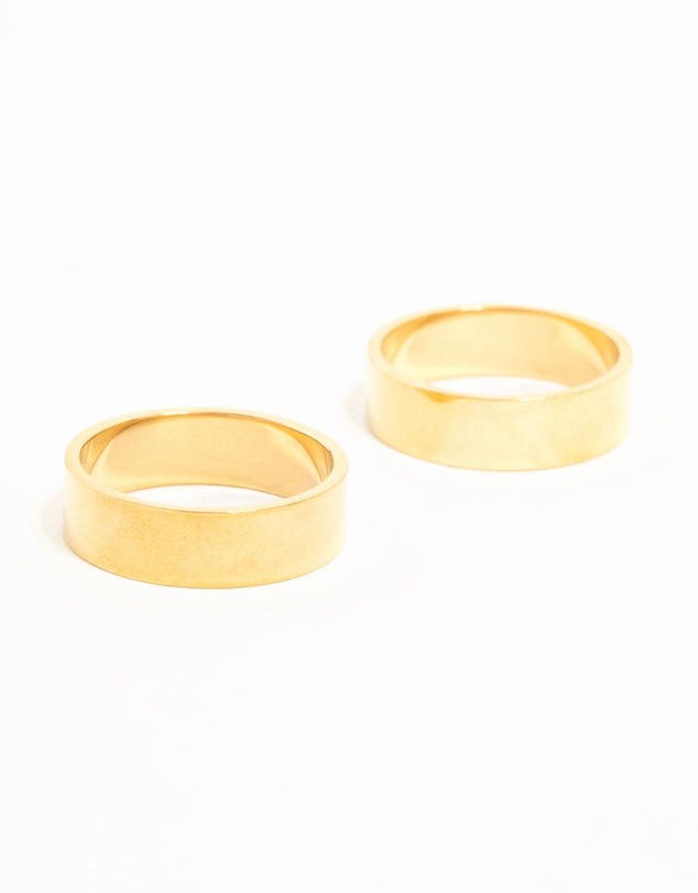 Lovisa - Waterproof Gold Plated Stainless Steel Double Cigar Band Rings 2-Pack