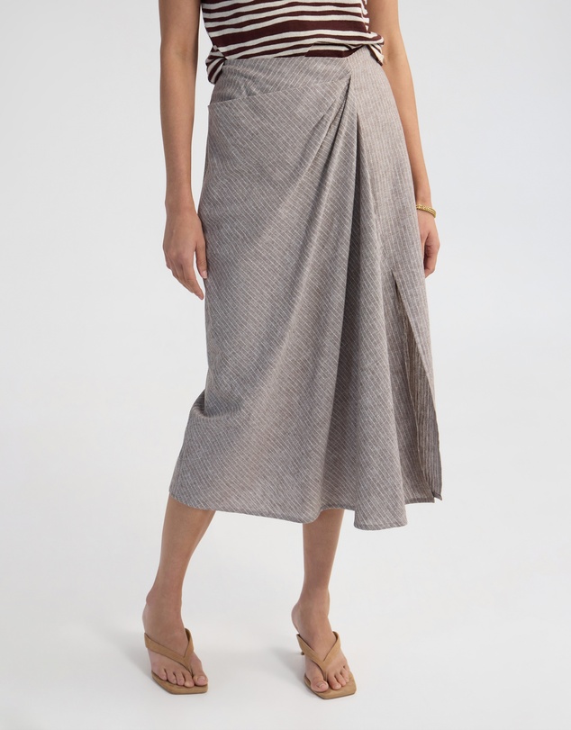 Oxford - Nadia Linen Blend Pinstriped Skirt