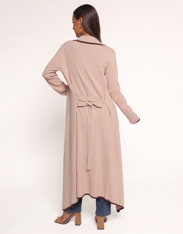 Petal & Pup - Vallis Contrast Trim Long Cardigan - Beige