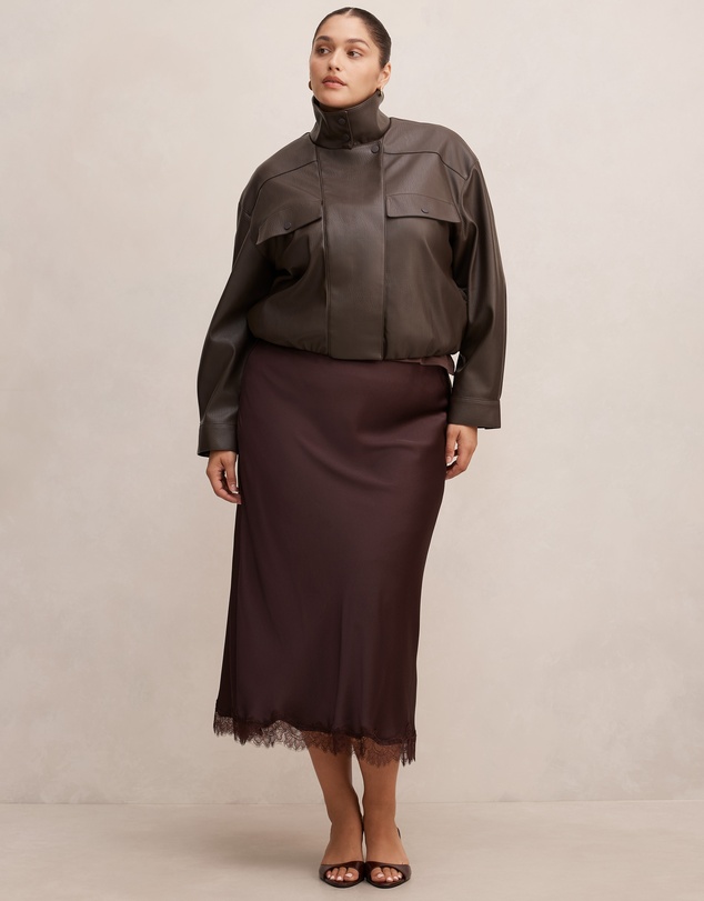 Forever New Curve - Angela Curve Oversized Vegan Leather Bomber Jacket
